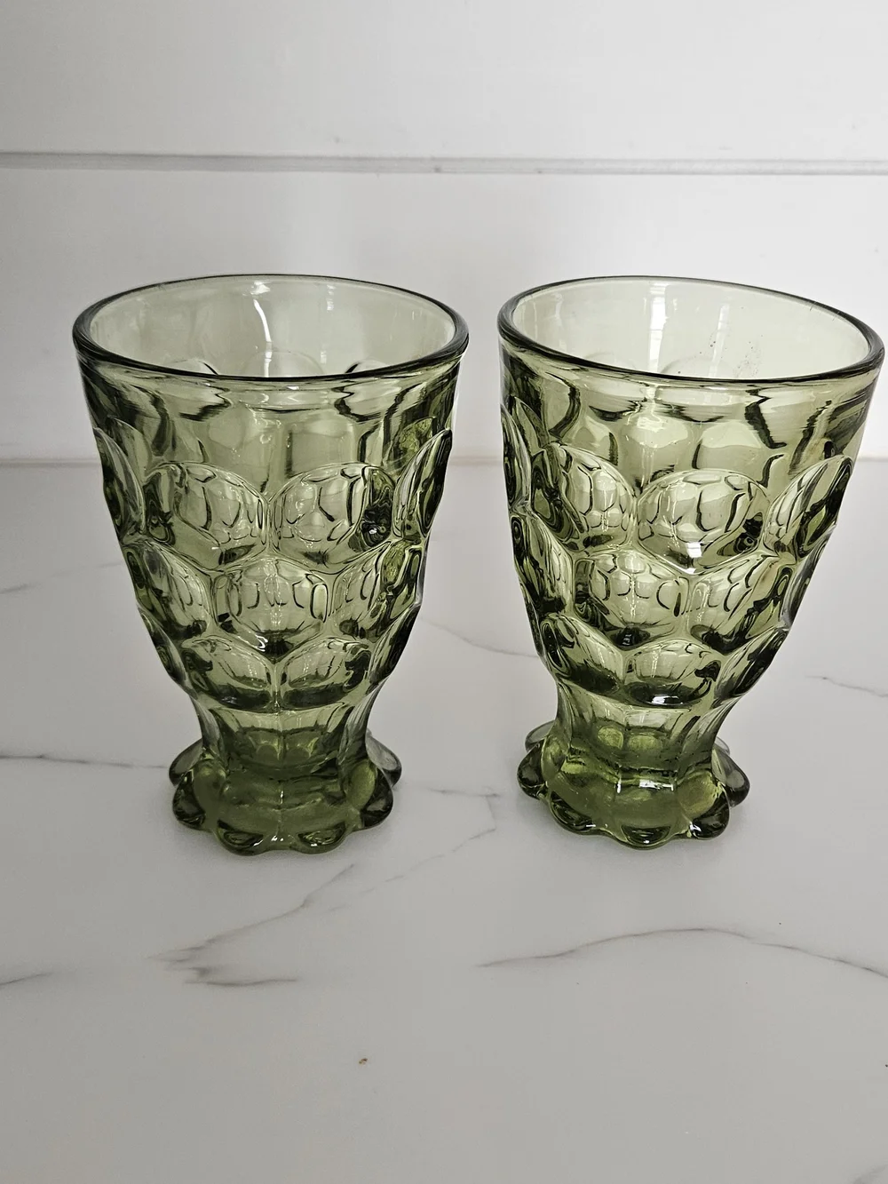 Green Textured Glass Tumbler Pair Vintage